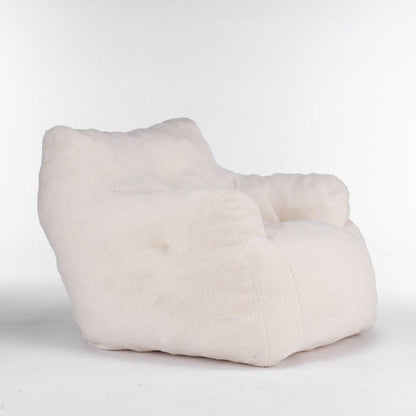 Soft Teddy Fabric Tufted Foam Bean Bag Chair With Teddy Fabric Ivory White
