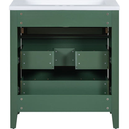 30" Bathroom Vanity with Resin Sink Combo, Free Standing Single Vanity Set with 3 Drawers, Solid Wood Frame Bathroom Storage Cabinet, Green