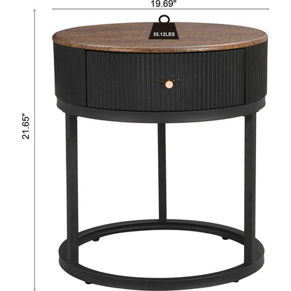 Round Nightstand with Drawer, 19.68 Inch Wood End Table with Storage, Small Table or Living Room, Bedroom and Small Spaces