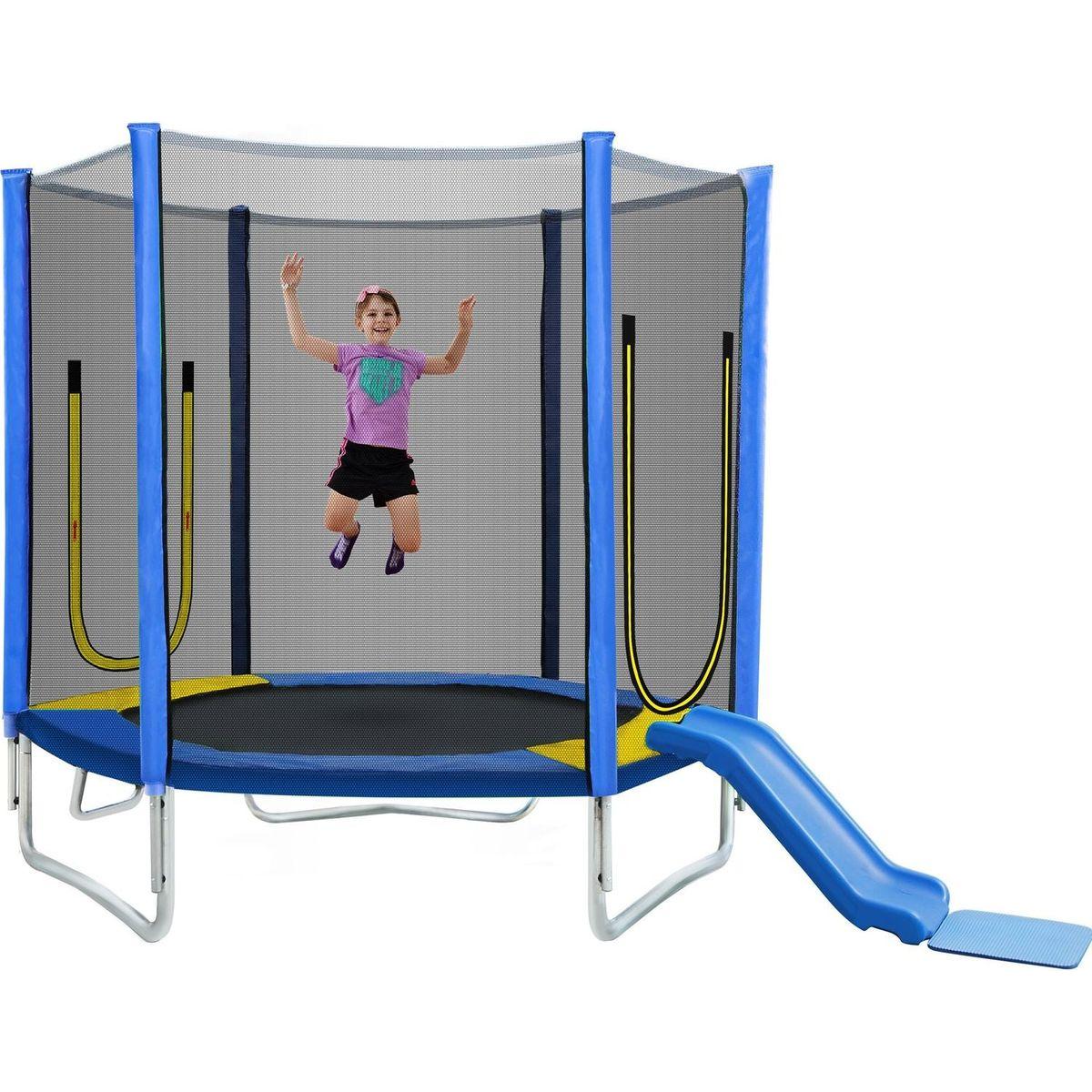 7FT Trampoline for Kids with Safety Enclosure Net, Slide and Ladder, Easy Assembly Round Outdoor Recreational Trampoline