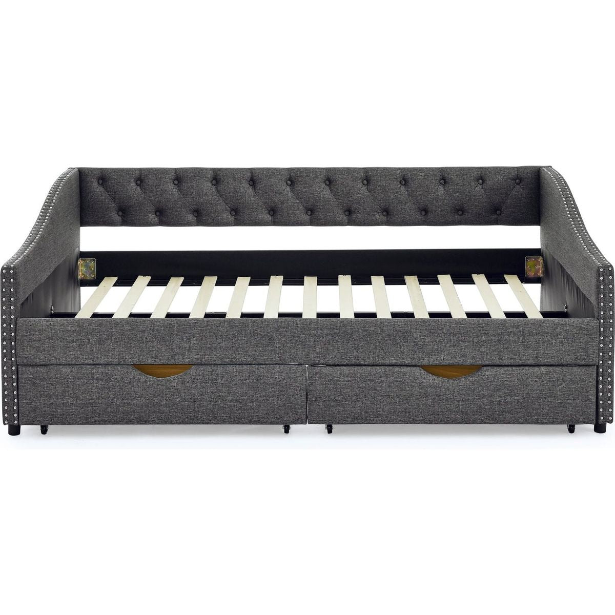 Full Size Daybed with Drawers Upholstered Tufted Sofa Bed, with Button on Back and Copper Nail on Waved Shape Arms(80.5"x55.5"x27.5")