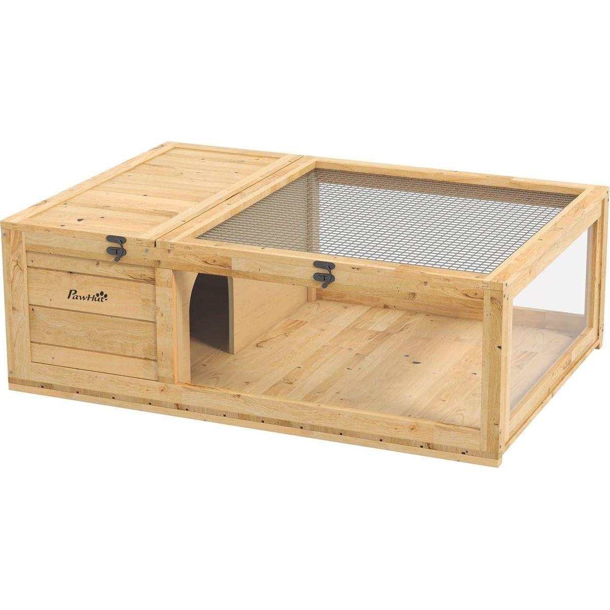 Wooden Tortoise House Indoor Turtle Habitat Enclosure Outdoor Reptile Cage for Lizards, Geckos, Yellow