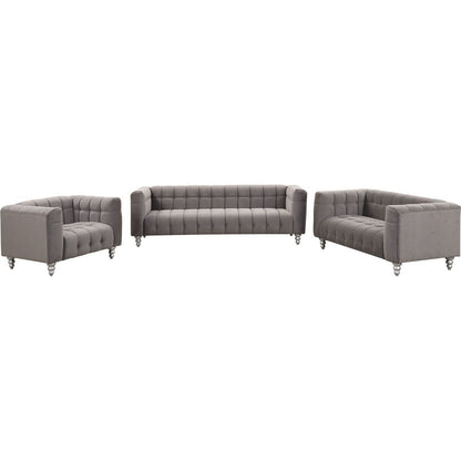 Modern 3-piece sofa set with solid wood legs, buttoned tufted backrest, Dutch fleece upholstered sofa set including three-seater sofa, double seat and living room furniture set single chair, gray