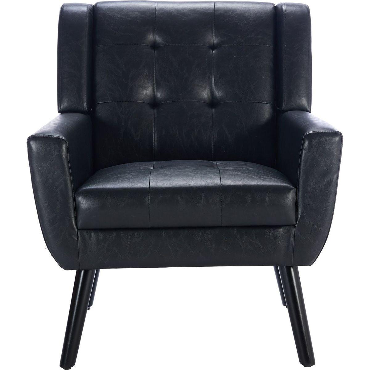 Modern Soft Leather Material Ergonomics Accent Chair Living Room Chair Bedroom Chair Home Chair With Black Legs For Indoor Home-Black PU