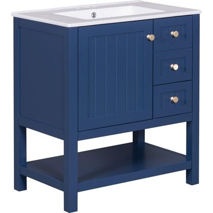 30inch Transitional Style Bathroom Vanity Cabinet Combo with Ceramic Sink