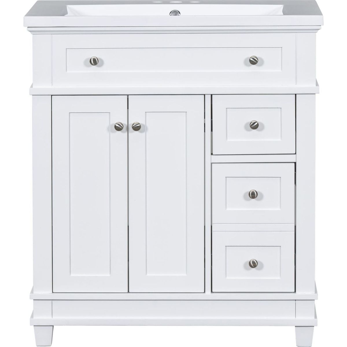 30" Bathroom Vanity Cabinet with Sink Combo Set, Undermount Resin Sink, Free Standing Vanity Set with 2 Drawers& Soft Closing Doors, Solid Wood Frame Bathroom Cabinet, White