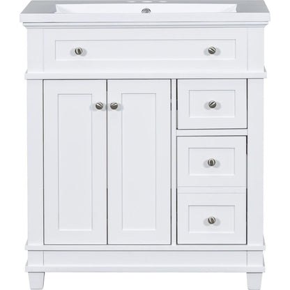 30" Bathroom Vanity Cabinet with Sink Combo Set, Undermount Resin Sink, Free Standing Vanity Set with 2 Drawers& Soft Closing Doors, Solid Wood Frame Bathroom Cabinet, White