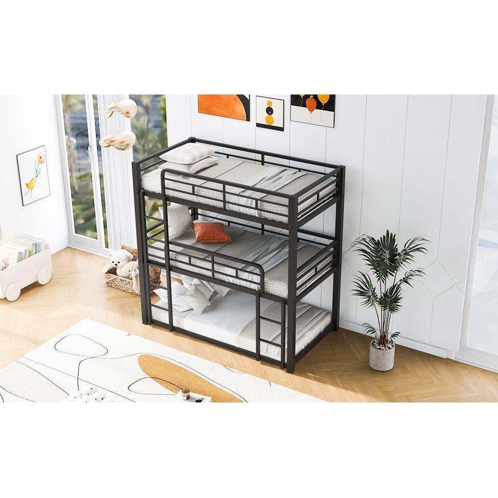 Metal Twin Size Triple Bunk Bed, Black - Streamdale Furniture