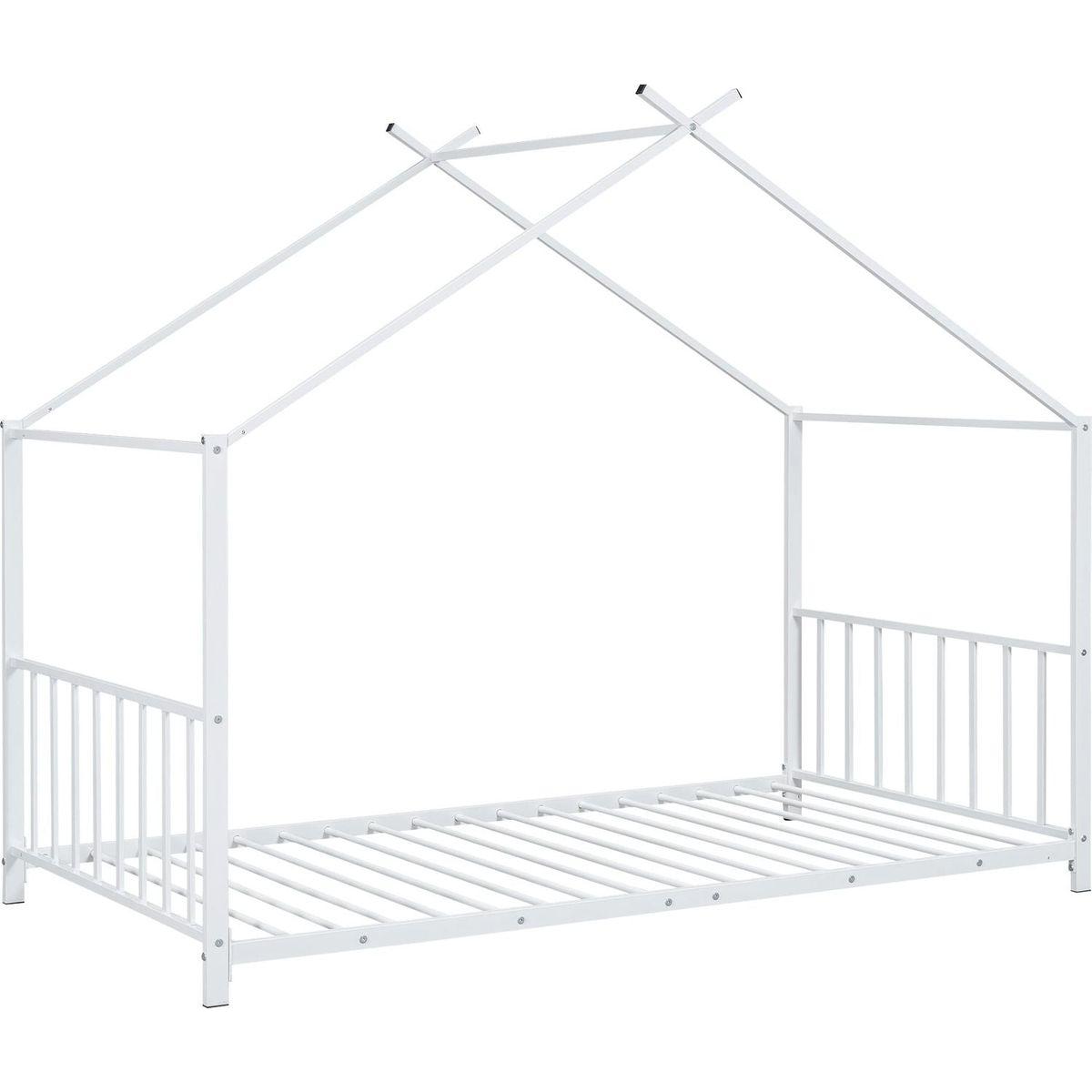Twin Size Metal House Platform Bed, White