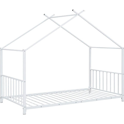 Twin Size Metal House Platform Bed, White