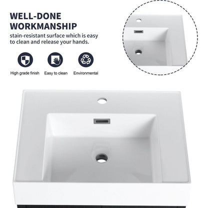 24 Inch Wall-Mounted Bathroom Vanity with Sink, Thick Edged Resin Basin, KD-Package