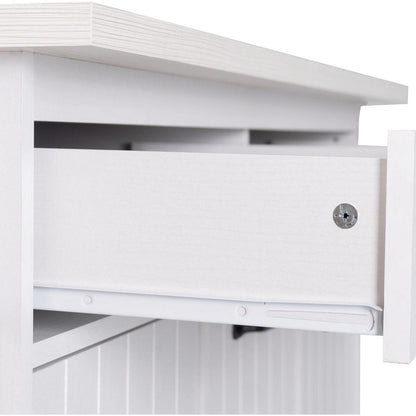 Kitchen Island with Trash Can Storage Cabinet, Kitchen Cart with Drop Leaf, Spice Rack, Towel Rack and Drawer, Rolling Kitchen Island on Wheels with Adjustable Shelf, White