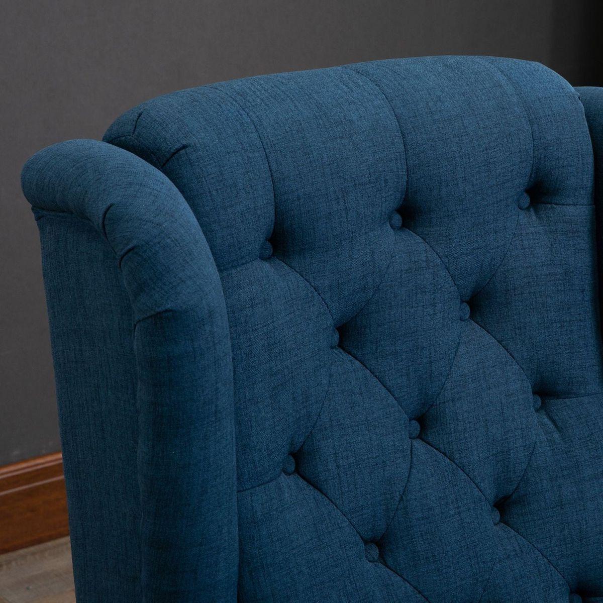 Button-Tufted Accent Chair with High Wingback, Rounded Cushioned Armrests and Thick Padded Seat, Blue