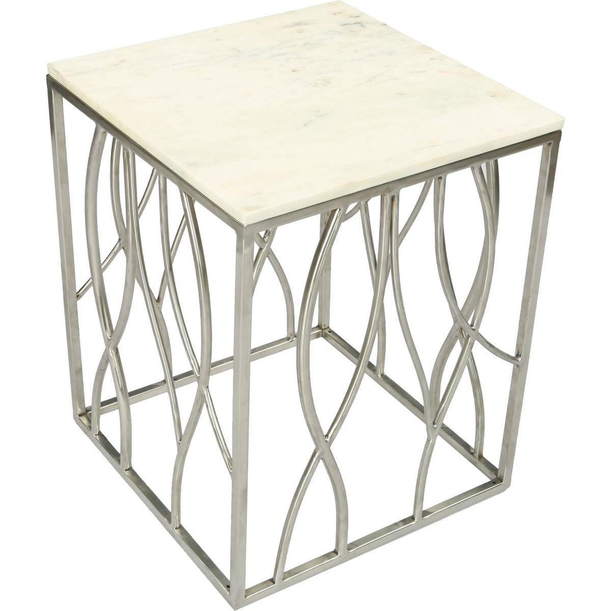 Kameral Square Marble End Table with Stainless Steel Base