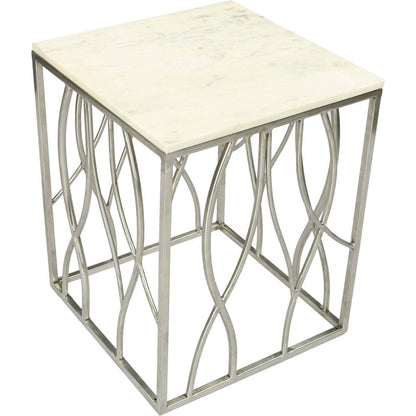 Kameral Square Marble End Table with Stainless Steel Base