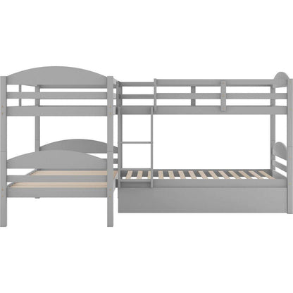 Twin L-Shaped Bunk bed with Trundle-Gray{O