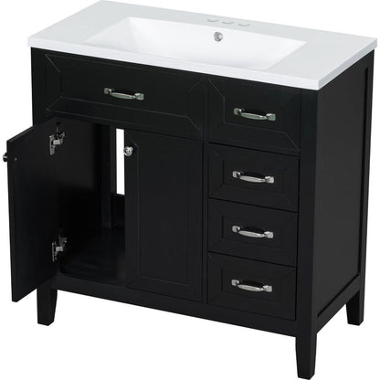 36" Bathroom Vanity with Sink Combo, Black Bathroom Cabinet with Drawers, Solid Frame and MDF Board