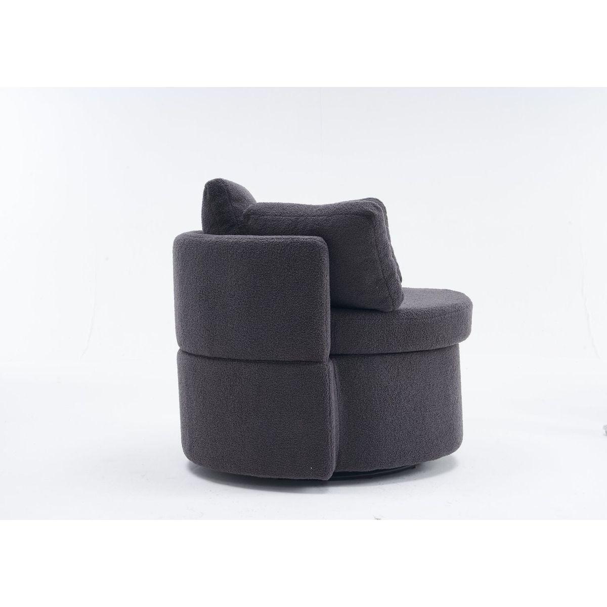 Teddy Fabric Swivel And Storage Chair With Back Cushion For Living Room,Dark Gray