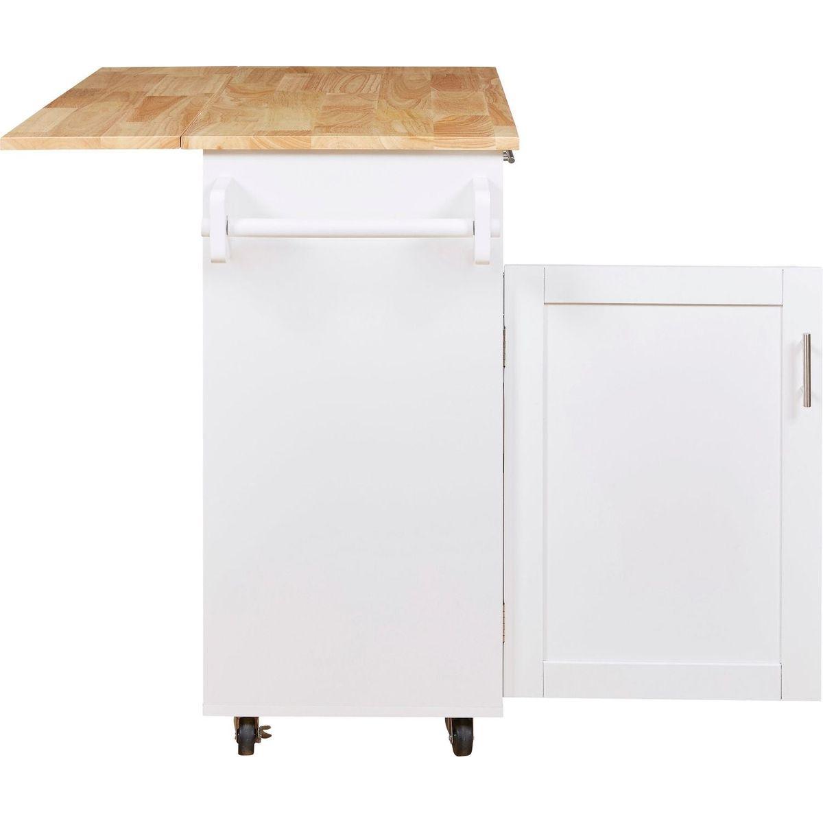 Rolling Kitchen Island with Storage, Kitchen Cart with Rubber Wood Top, Spacious Drawer with Divider and Internal Storage Rack, Kitchen Island on Wheels with Adjustable Shelf Tower Rack, White