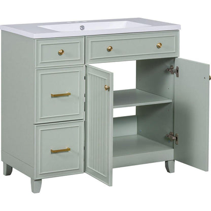 36-inch Bathroom Vanity, Transitional Style Bathroom Cabinet with Resin Sink, Green Single Bathroom Cabinet, with 2 Drawers and 1 Adjustable Storage Shelf, 2 Soft-close Doors