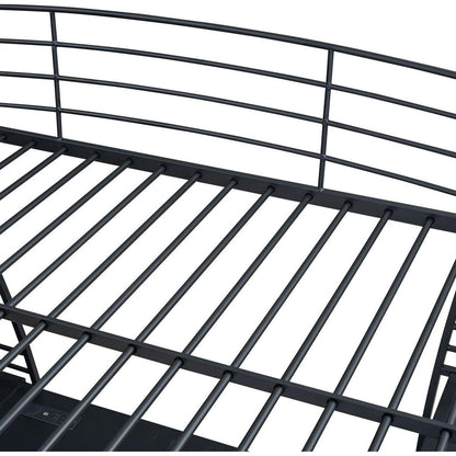 Full Size Loft Bed with 4 Layers of Shelves and L-shaped Desk, Stylish Metal Frame Bed with a set of Sockets, USB Ports and Wireless Charging, Black