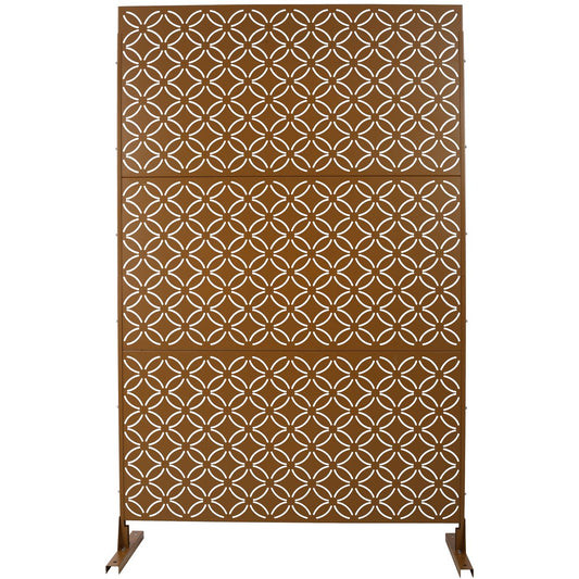 Freestanding Decorative Privacy Screen for Deck Balcony Patio, Metal Privacy Screen 76' H×48' W, Brown