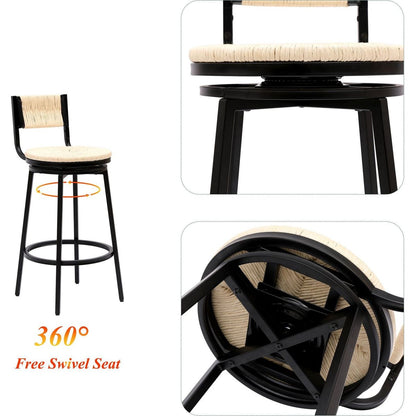 Creamy White Bar Stools Swivel Counter Chairs with Metal Frame Set of 2 Hand Woven Paper Rope Dining Barstools for Kitchen Counter (Creamy White)