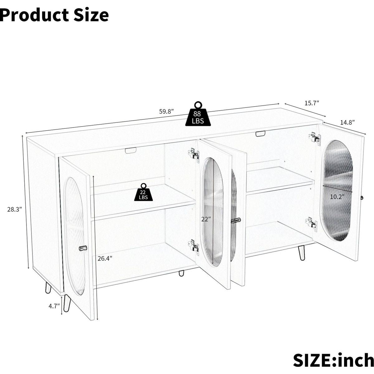 Modern Accent Sideboard Cabinet with Acrylic Doors, Freestanding Storage Cupboard Console Table for Kitchen Dining Living Room Hallway Office, White