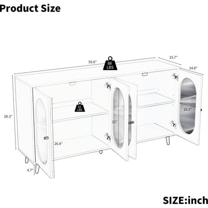 Modern Accent Sideboard Cabinet with Acrylic Doors, Freestanding Storage Cupboard Console Table for Kitchen Dining Living Room Hallway Office, White