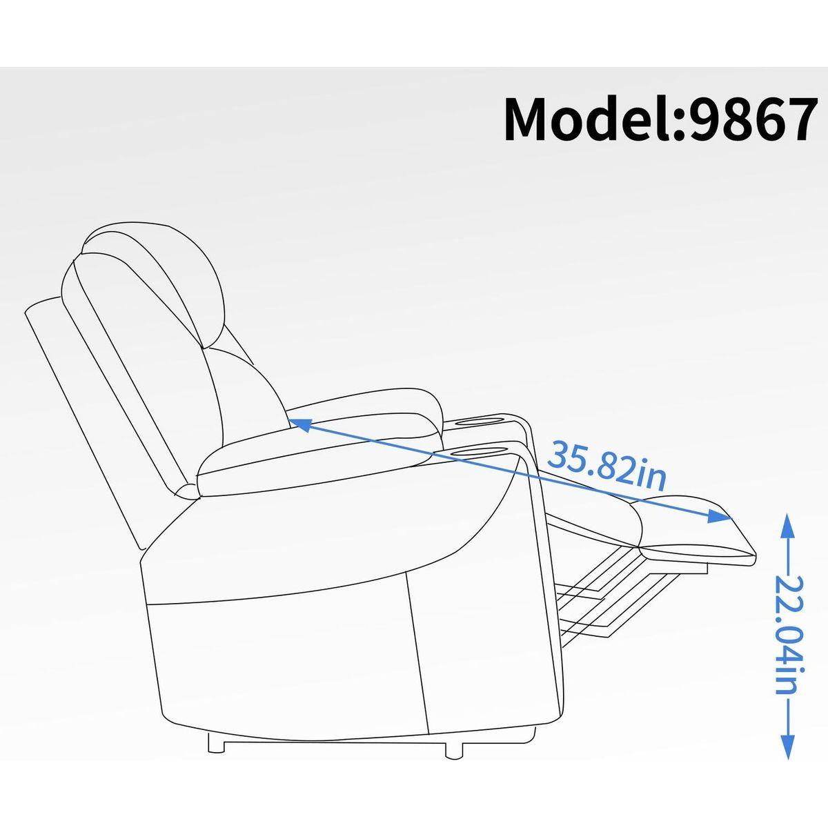 Okin motor Up to 350 LBS Chenille Power Lift Recliner Chair, Heavy Duty Motion Mechanism with 8-Point Vibration Massage and Lumbar Heating, USB and Type-C Ports, Stainless Steel Cup Holders, Brown