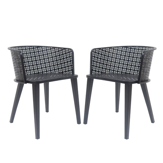 Milan Outdoor Dining Chair Set of 2 Black Iron Elegant Design 22.25' x 21.50' x 28.25'