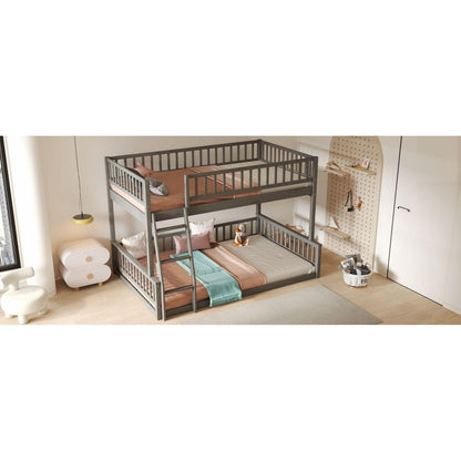 Full XL over Queen Bunk Bed with Ladder and Guardrails, Gray