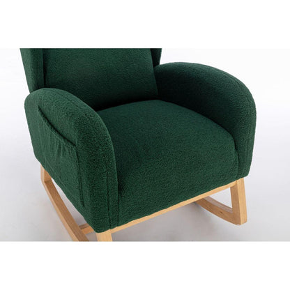 Teddy Fabric Rocking Chair With Packet Wood Legs,Green