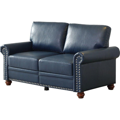 Living Room Sofa Loveseat Chair Navy Blue Faux Leather