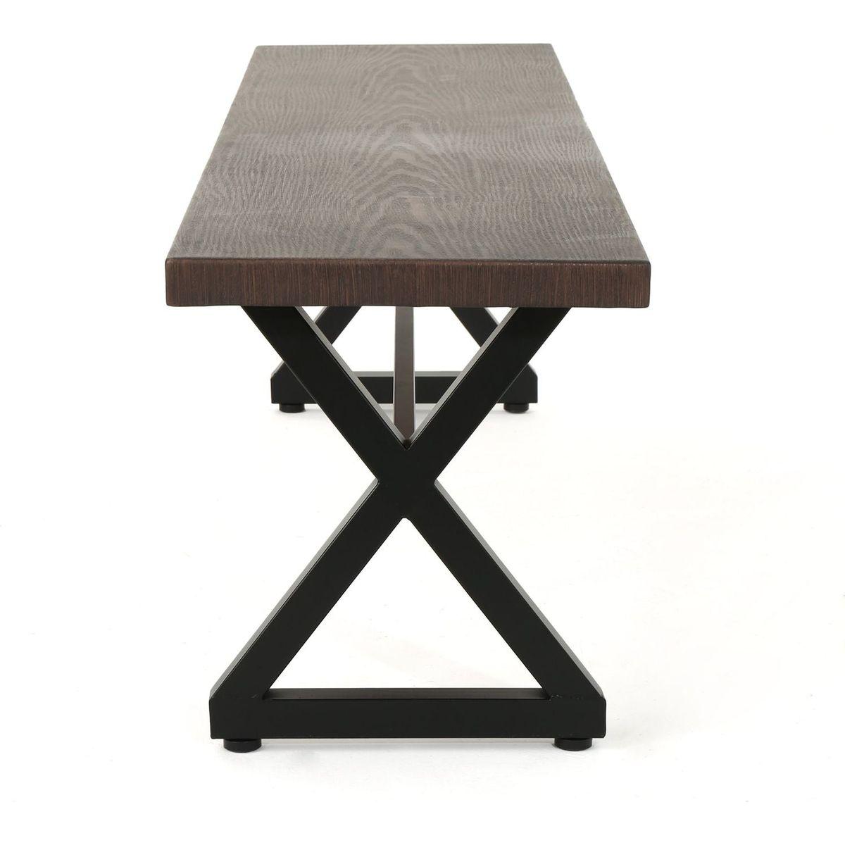 Outdoor Aluminum Dining Bench with Steel Frame, Brown / Black