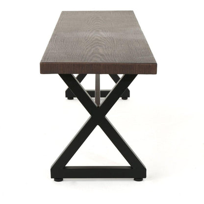 Outdoor Aluminum Dining Bench with Steel Frame, Brown / Black