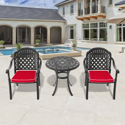 3-Piece Set Of Cast Aluminum Patio Furniture  With Black Frame and  Seat Cushions In Random Colors