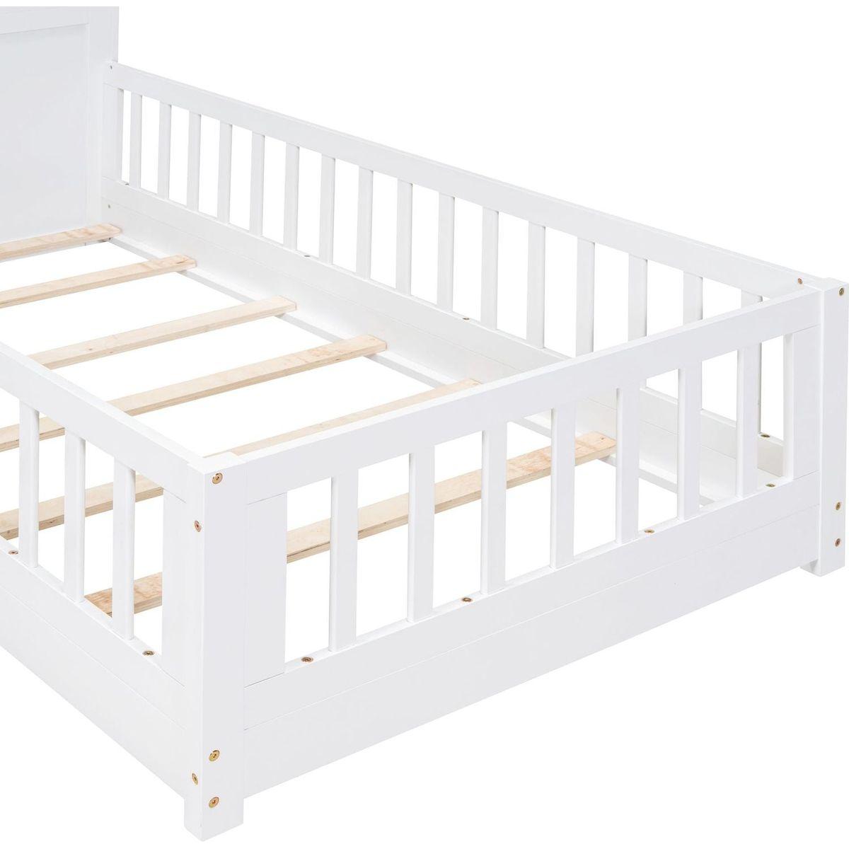 Twin Size House Bed with Window and Bedside Drawers, Platform Bed with Shelves and a set of Sockets and USB Port, White