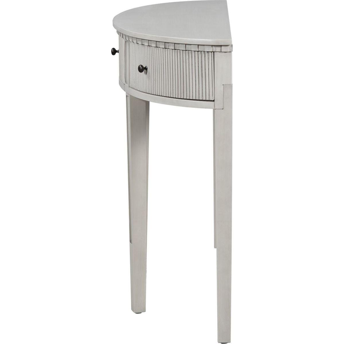 Distinctive Features of Pine Veneer Console Table with Vertical Stripe Drawer Fronts and Four Legs