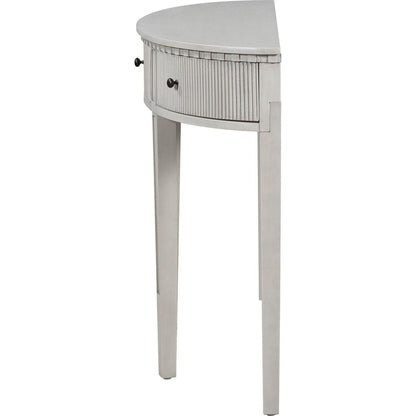 Distinctive Features of Pine Veneer Console Table with Vertical Stripe Drawer Fronts and Four Legs
