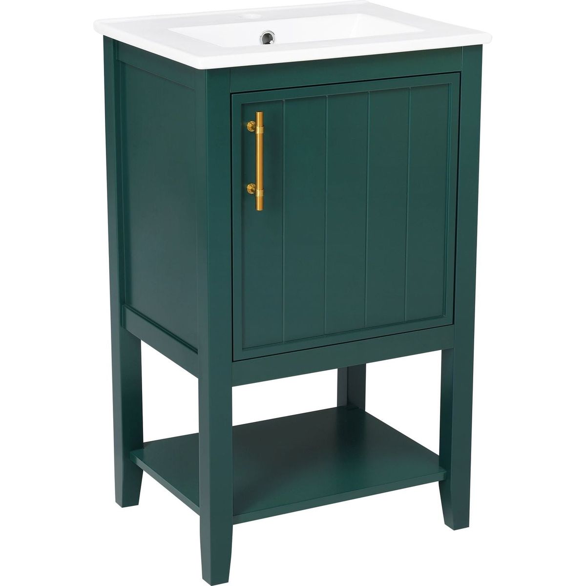 20" Bathroom Vanity with Sink, Bathroom Cabinet with Soft Closing Door, Storage Rack and Open Shelf, Green