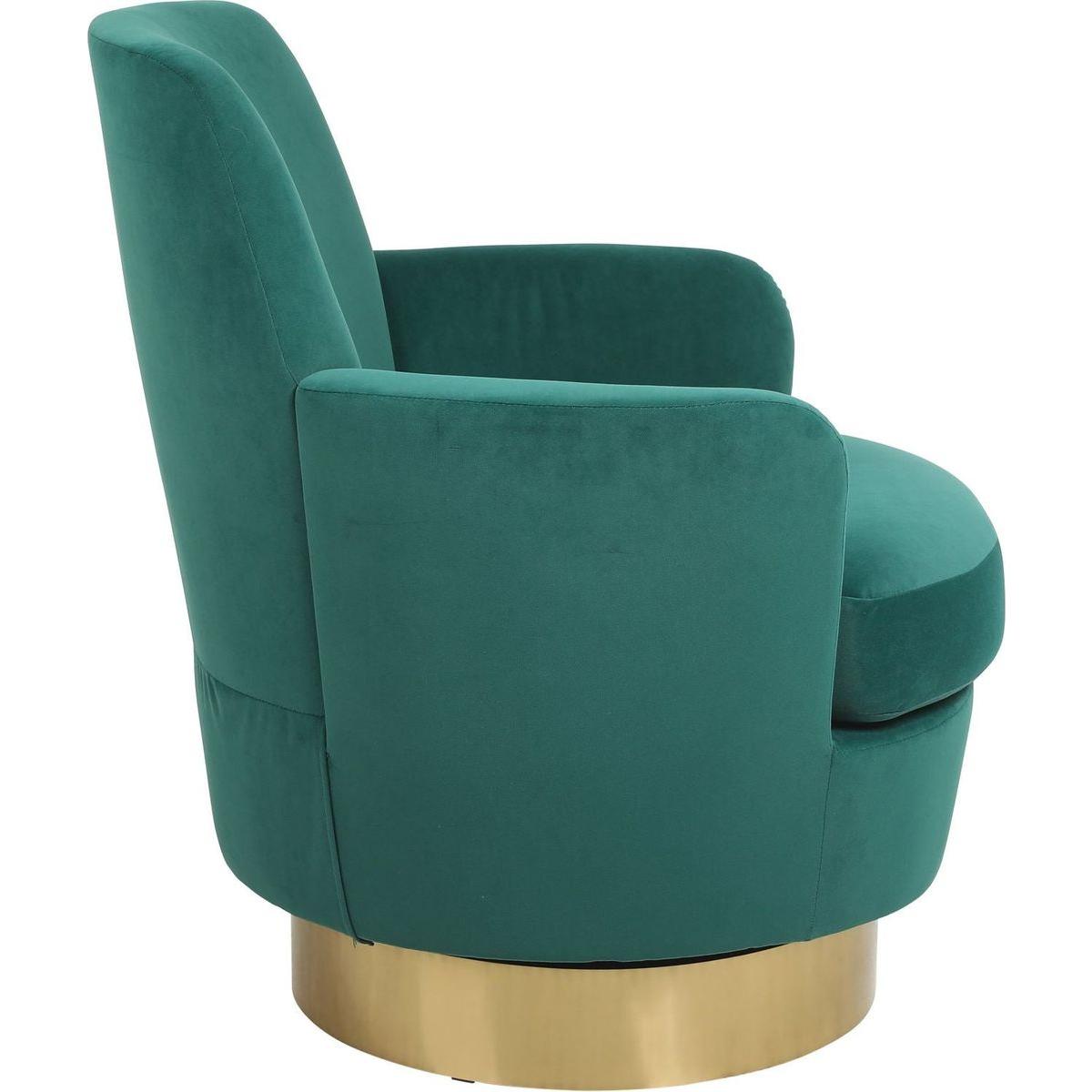 Velvet Swivel Barrel Chair, Swivel Accent Chairs Armchair for Living Room, Reading Chairs for Bedroom Comfy, Round Barrel Chairs with Gold Stainless Steel Base (Emerald)