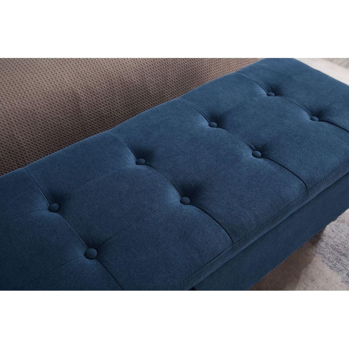 59" Bed Bench with Storage Blue Fabric