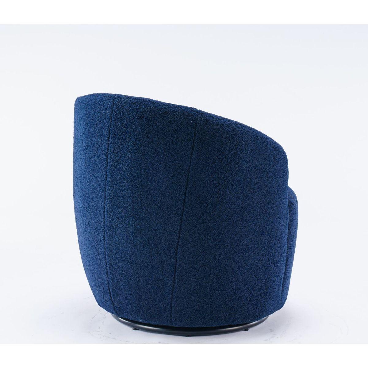 Teddy Fabric Swivel Accent Armchair Barrel Chair With Black Powder Coating Metal Ring,Dark Blue