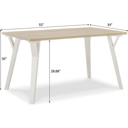 Alwynn Contemporary Rectangular Dining Table, White and Natural Wood