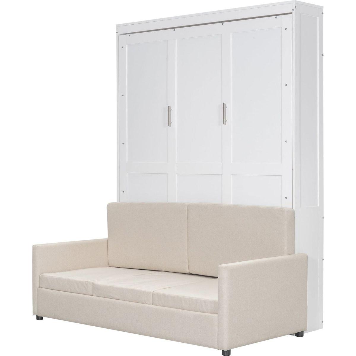 Queen Size Murphy Bed Wall Bed with Cushion, White