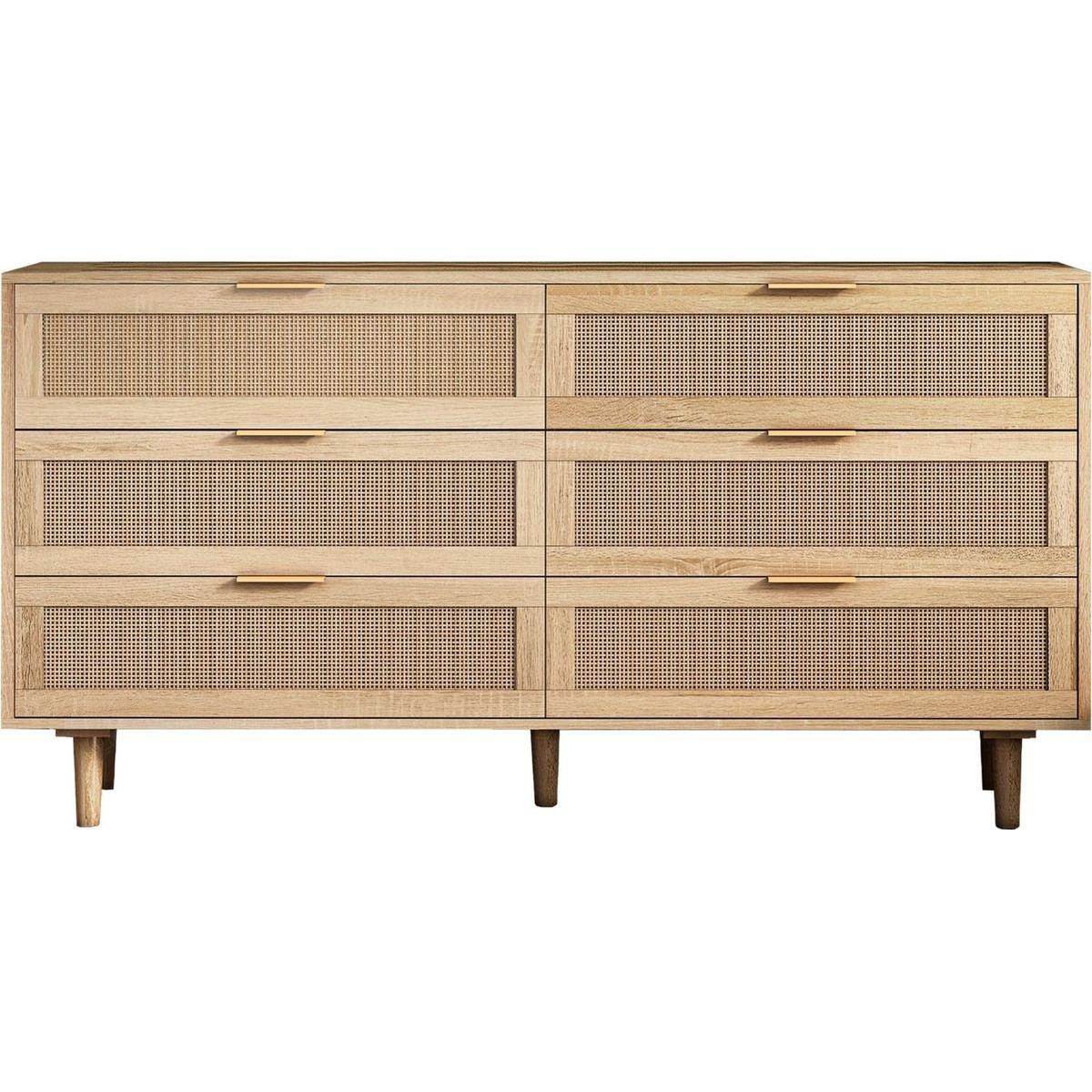59.06"6-Drawers Rattan Storage Cabinet Rattan Drawer,for Bedroom,Living Room,Natural