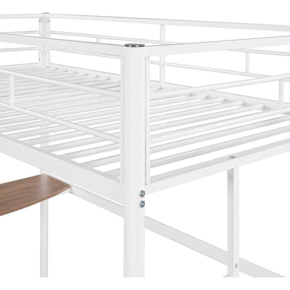 Twin Metal Bunk Bed with Desk, Ladder and Guardrails, Loft Bed for Bedroom, White