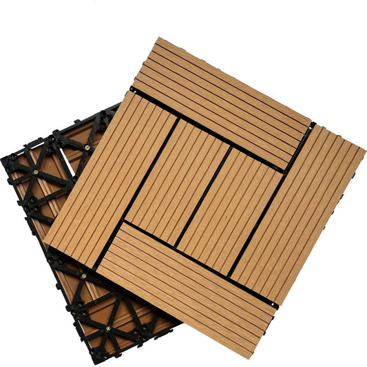 Wood Plastic Composite Deck Tiles Set of 20pcs, Composite Decking Resist Rust, Patio Flooring Outdoor Waterproof, Floor Tiles for Balcony, Backyard, Indoor and Outdoor use, 12x12in Wood color