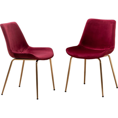 Aufurr Modern Velvet Dining Chair, Set of 2, Red